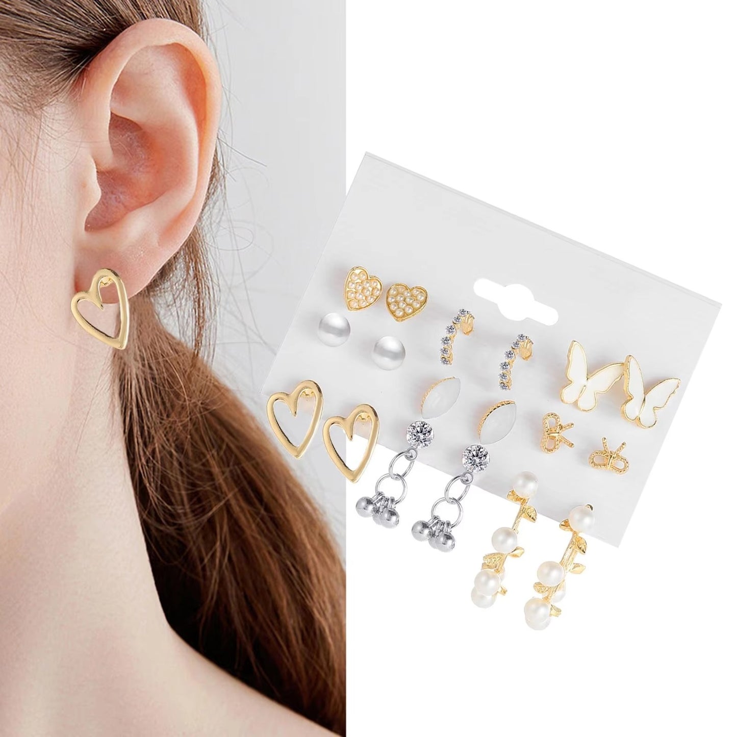 9pairs Combo Set of Stud Earrings