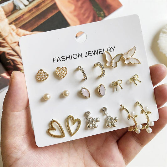 9pairs Combo Set of Stud Earrings
