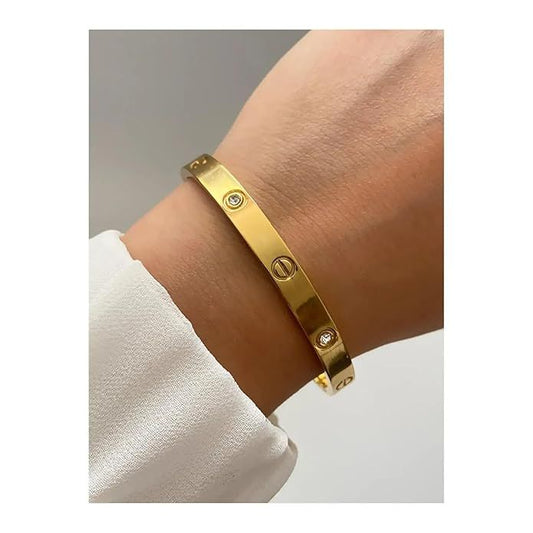 Gold and Crystal Studded Bangle Bracelet