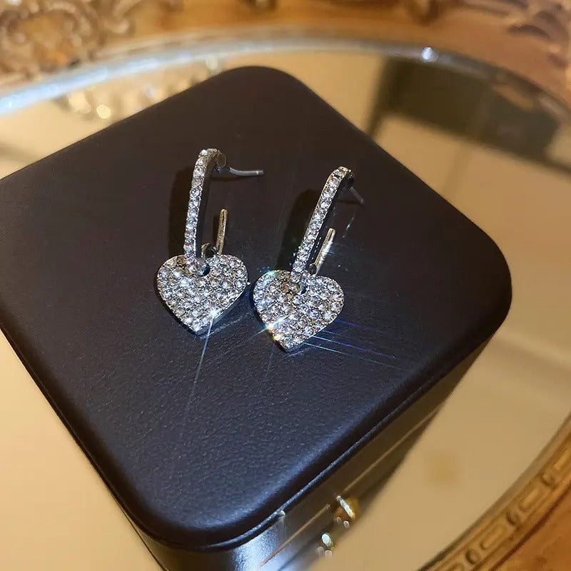 Sparkling Heart Drop Earrings