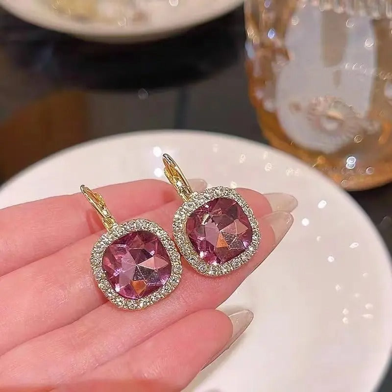 Vintage Square Crystals Drop Earrings