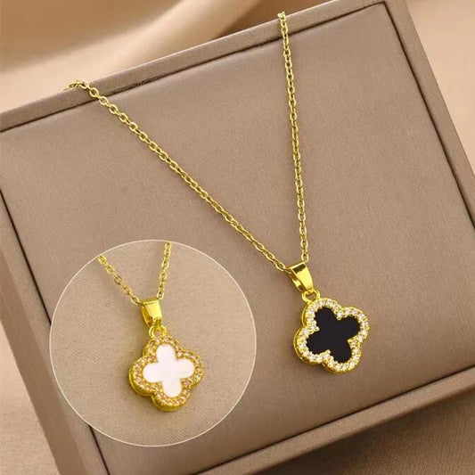 Two-Sided Black & White Clover Necklace