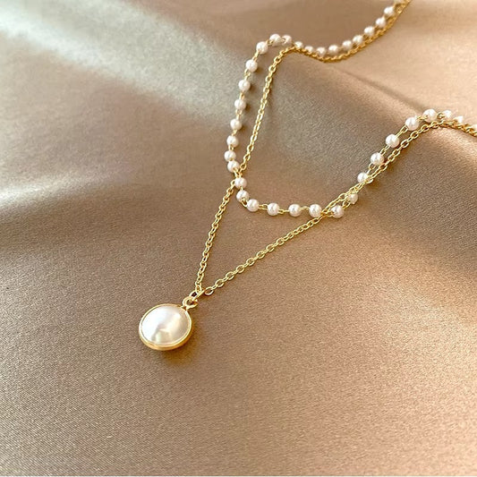 Pearl Drop Double Layer Peral Chain Necklace
