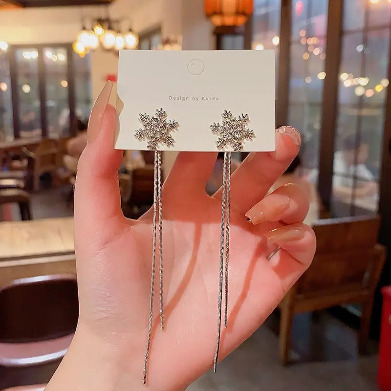 Snowflake Tassel Long Earrings