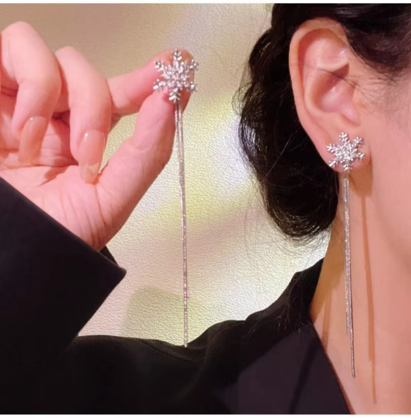 Snowflake Tassel Long Earrings