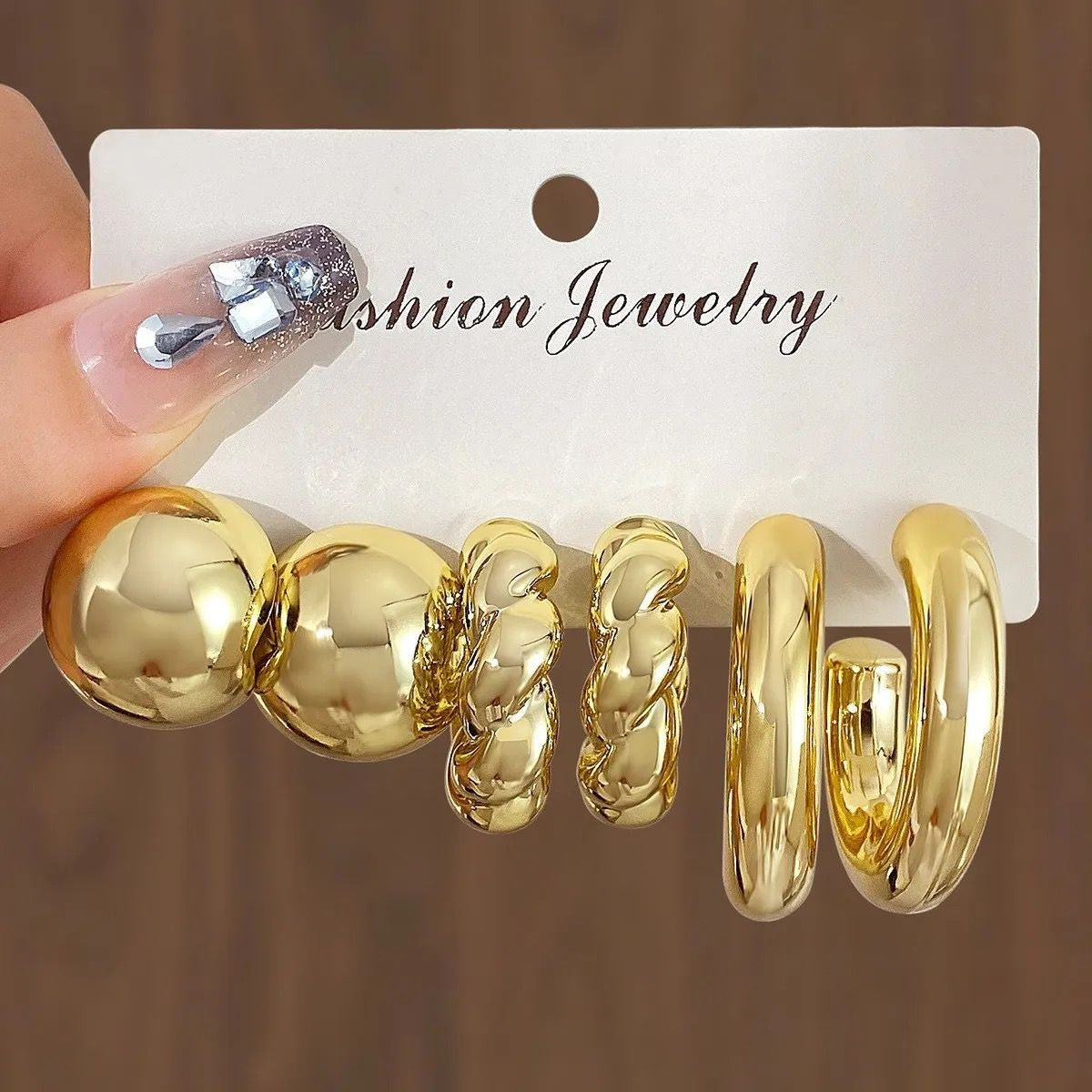 3pairs Gold Chunky Earrings Combo Card