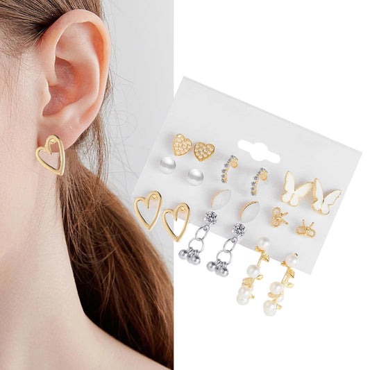 9pairs Combo Set of Stud Earrings