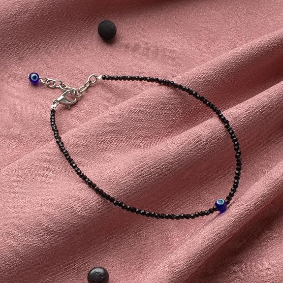 🧿🖤 Black Tourmaline Anklet with Evil Eye Charm