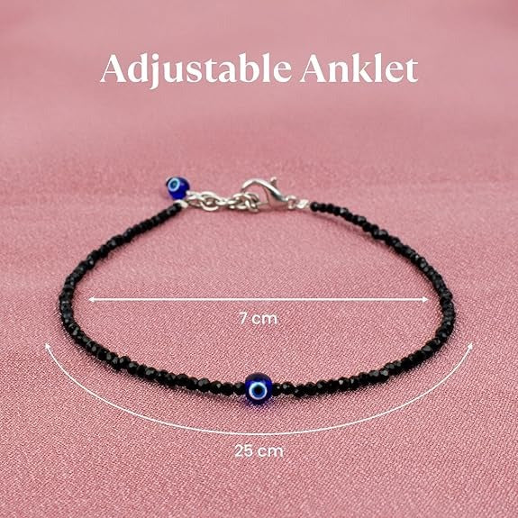 🧿🖤 Black Tourmaline Anklet with Evil Eye Charm
