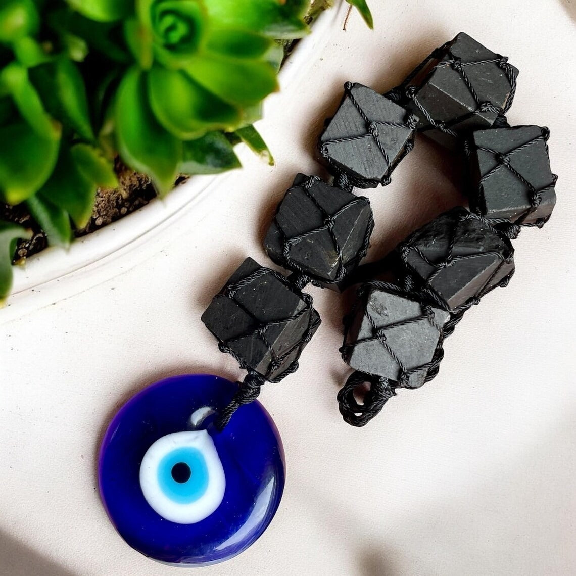 🧿 Black Tourmaline with Evil Eye Protection Hanger