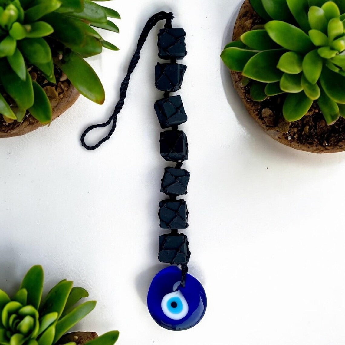 🧿 Black Tourmaline with Evil Eye Protection Hanger