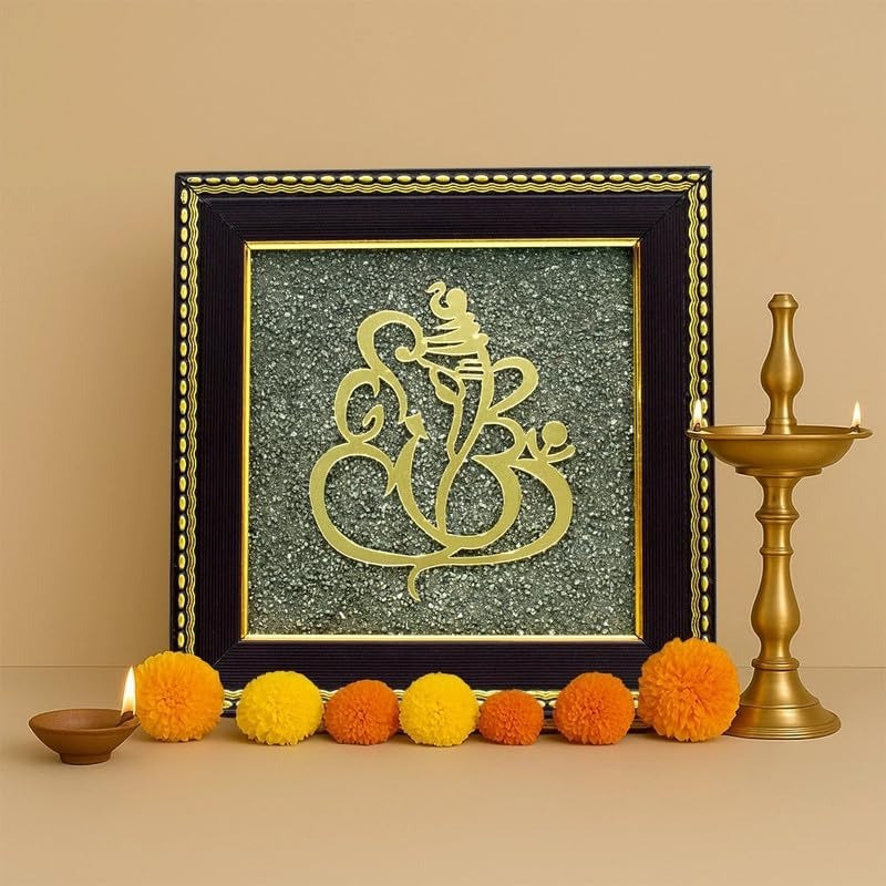 🪔 Ganesh Ji on Raw Pyrite Frame