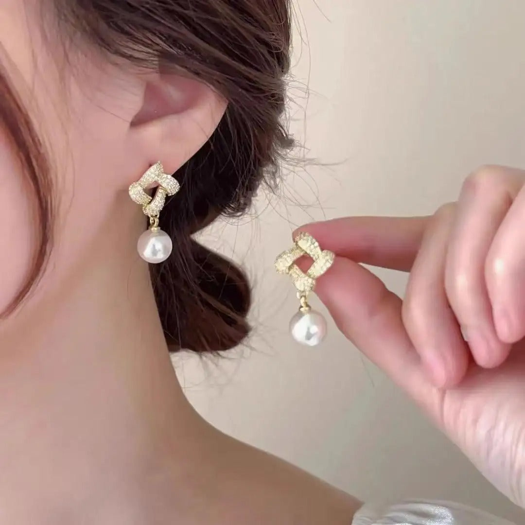 Geometric Square Pearl Earrings