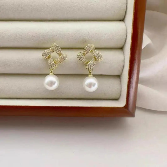 Geometric Square Pearl Earrings