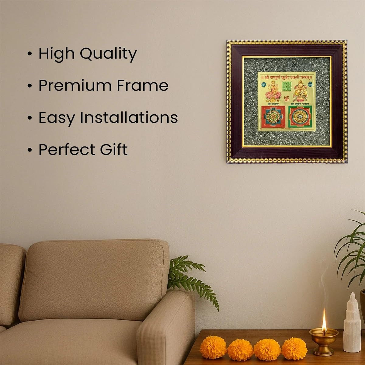 💰 Lakshmi Kuber Yantra on Raw Pyrite Frame