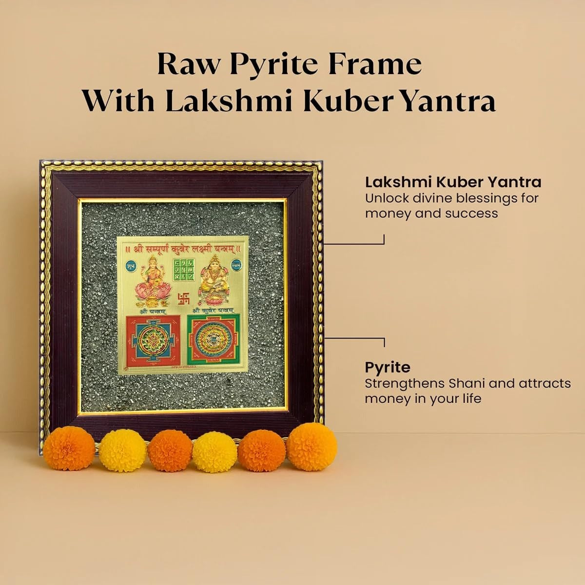 💰 Lakshmi Kuber Yantra on Raw Pyrite Frame