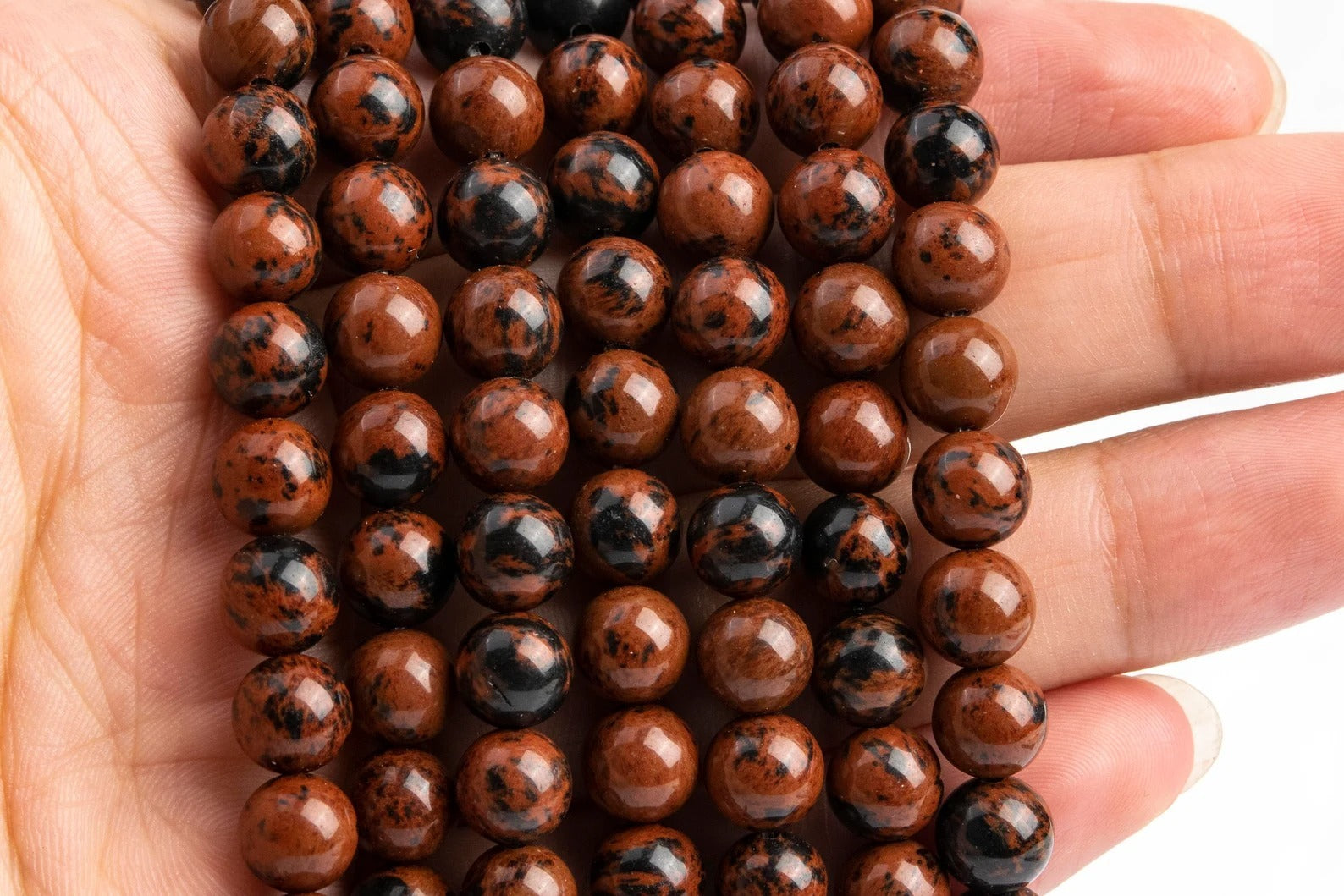 🖤 Mahogany Obsidian Gemstone Beads Strand