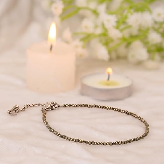 Pyrite Anklet with Black Tourmaline Anklet with Evil Eye Charm
