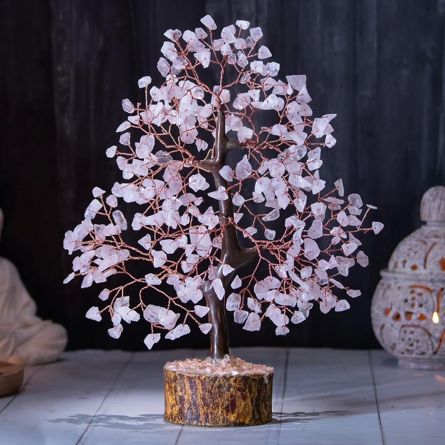 🌸 Rose Quartz Crystal Tree