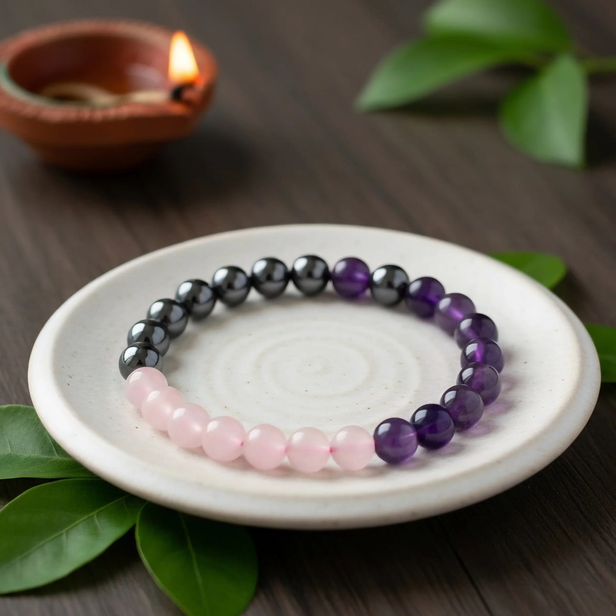 ♏ Scorpio Zodiac Bracelet – Amethyst • Hematite • Rose Quartz
