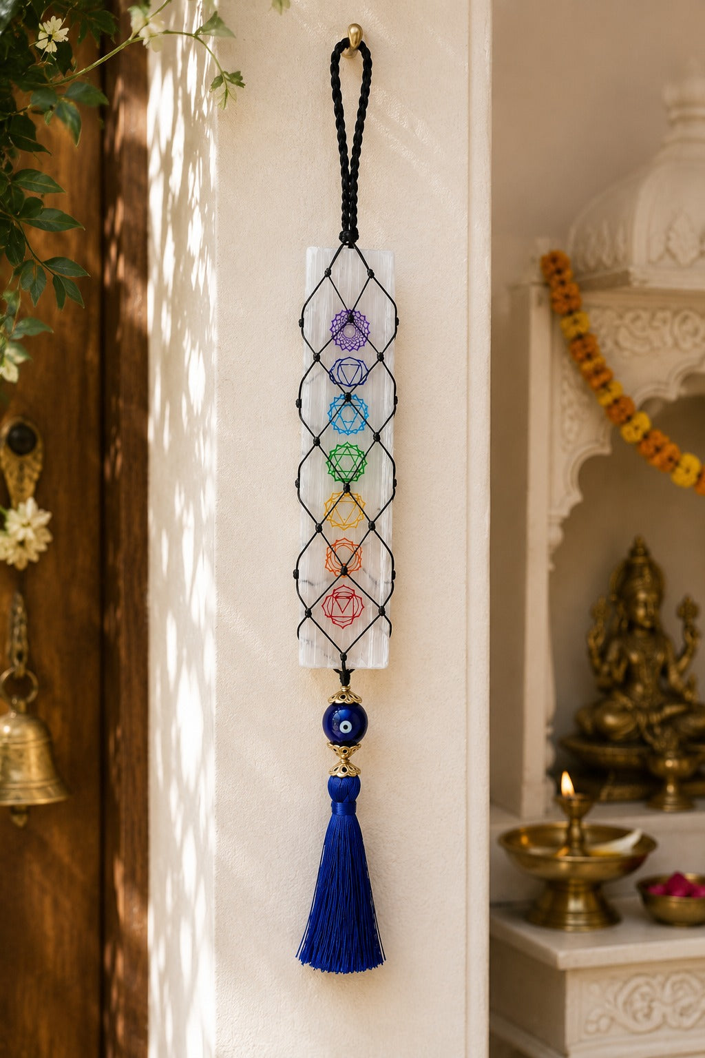 🧿 Selenite Chakra with Evil Eye Hanger