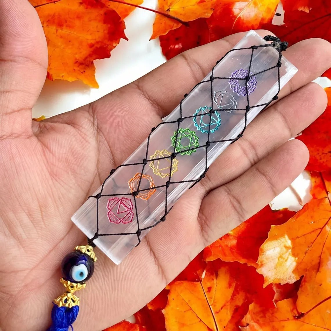 🧿 Selenite Chakra with Evil Eye Hanger