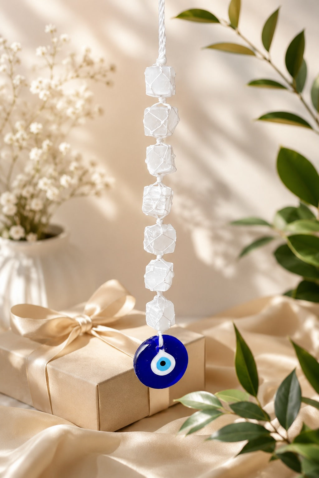 🧿 Selenite with Evil Eye Protection Hanger