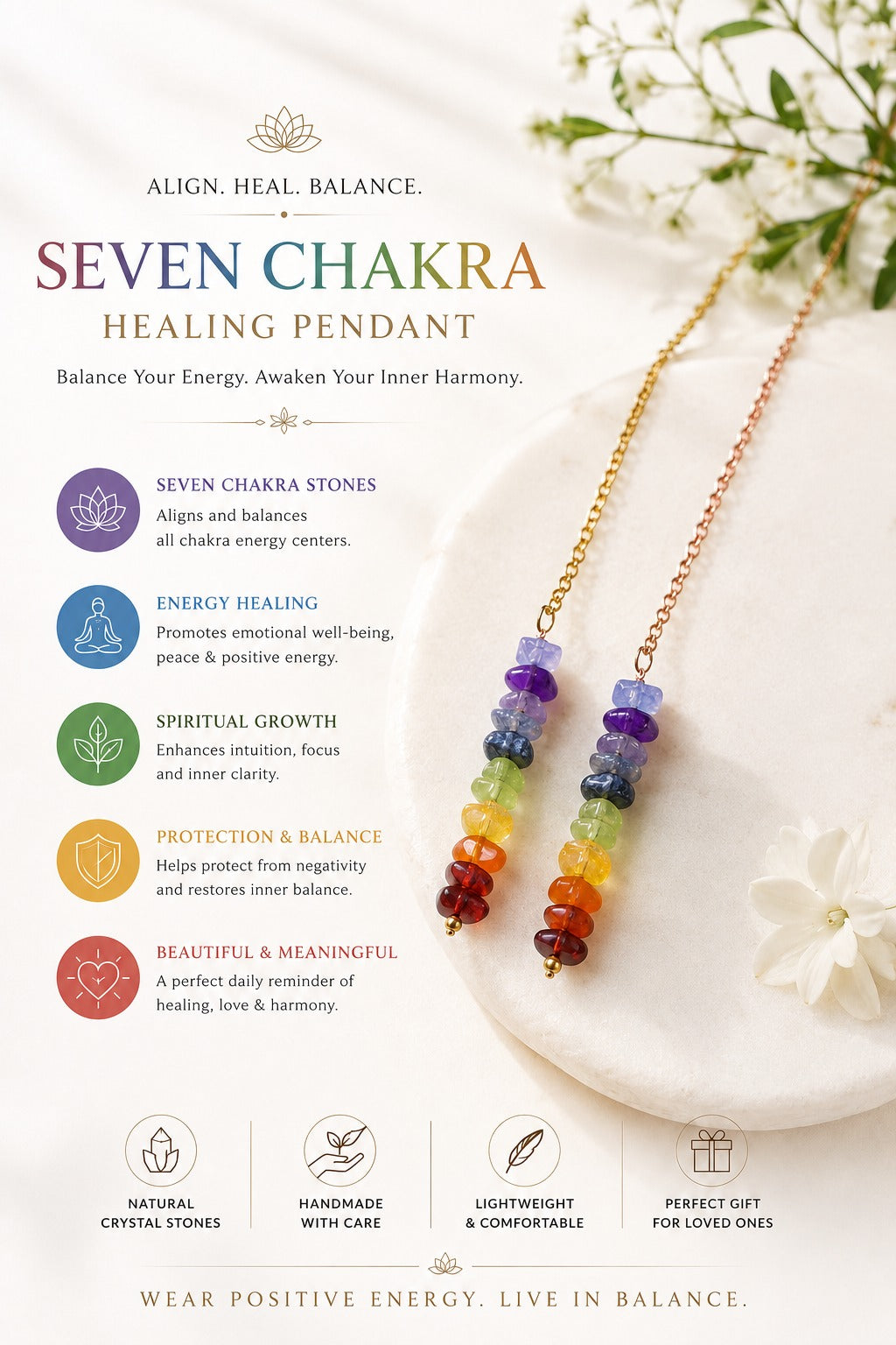 🌈 Seven Chakra Healing Pendant  Energy Balance & Spiritual Wellness