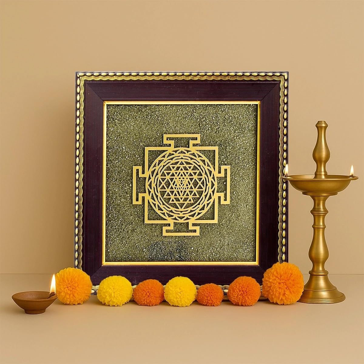 ✨ Shree Yantra on Raw Pyrite Frame