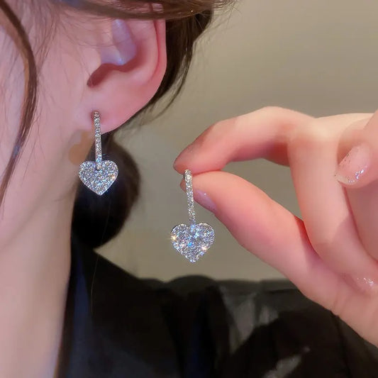 Sparkling Heart Drop Earrings
