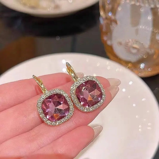 Vintage Square Crystals Drop Earrings