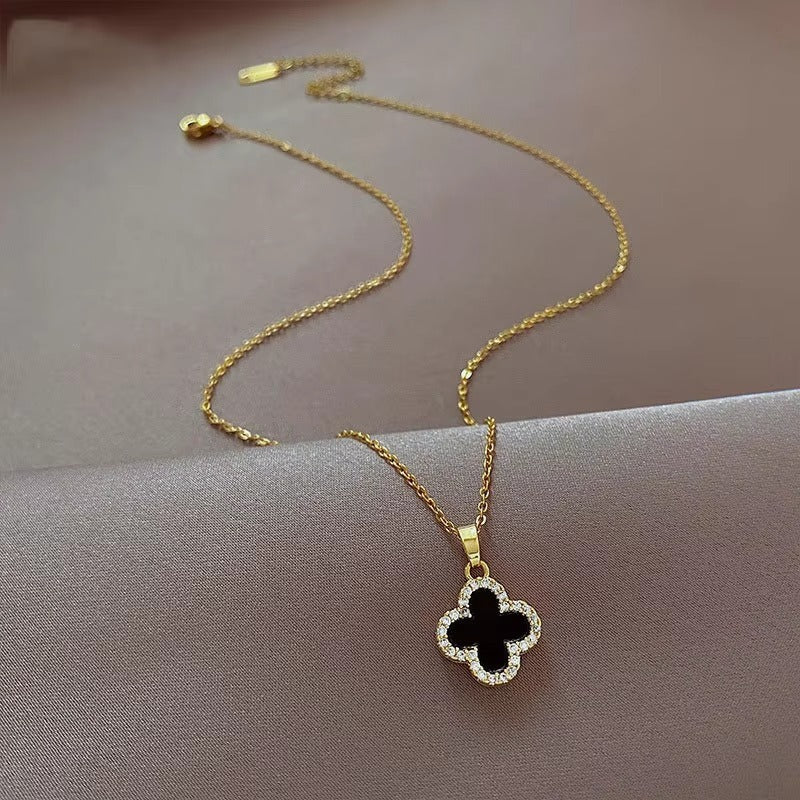 Two-Sided Black & White Clover Necklace