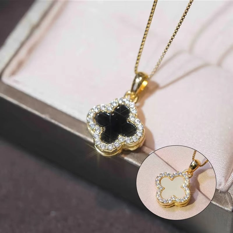 Two-Sided Black & White Clover Necklace