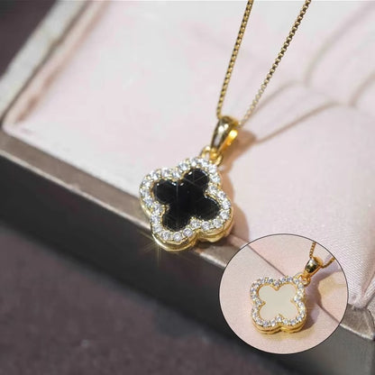Two-Sided Black & White Clover Necklace