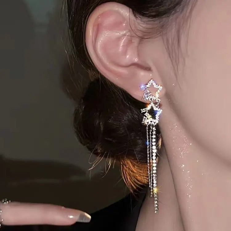 Sparkling Star-Shapes Tassel Earrings