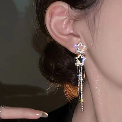 Sparkling Star-Shapes Tassel Earrings