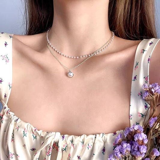 Pearl Drop Double Layer Peral Chain Necklace