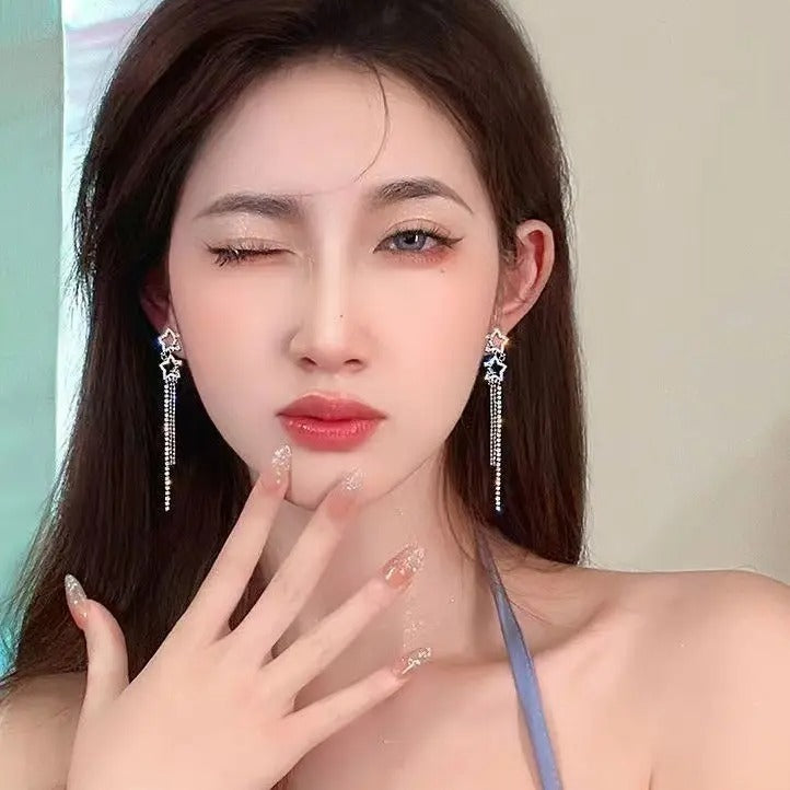 Sparkling Star-Shapes Tassel Earrings