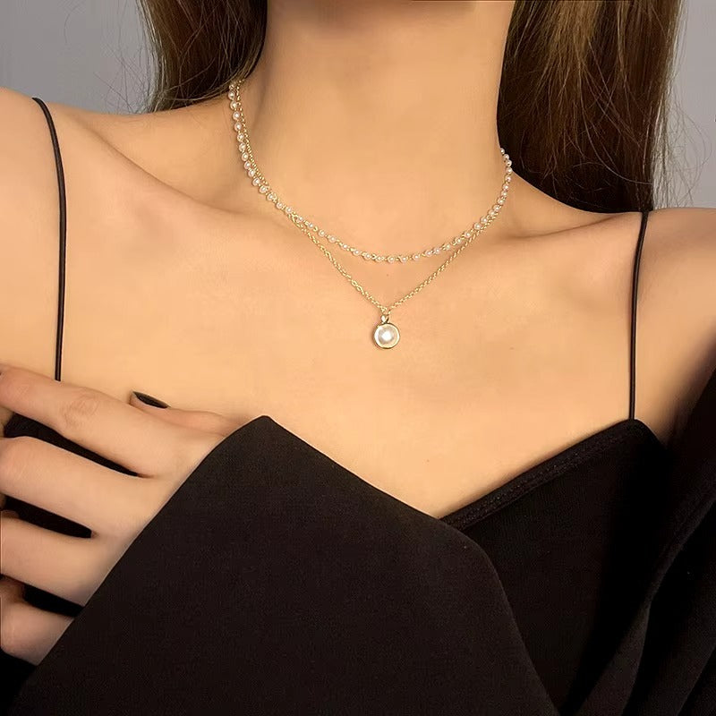 Pearl Drop Double Layer Peral Chain Necklace