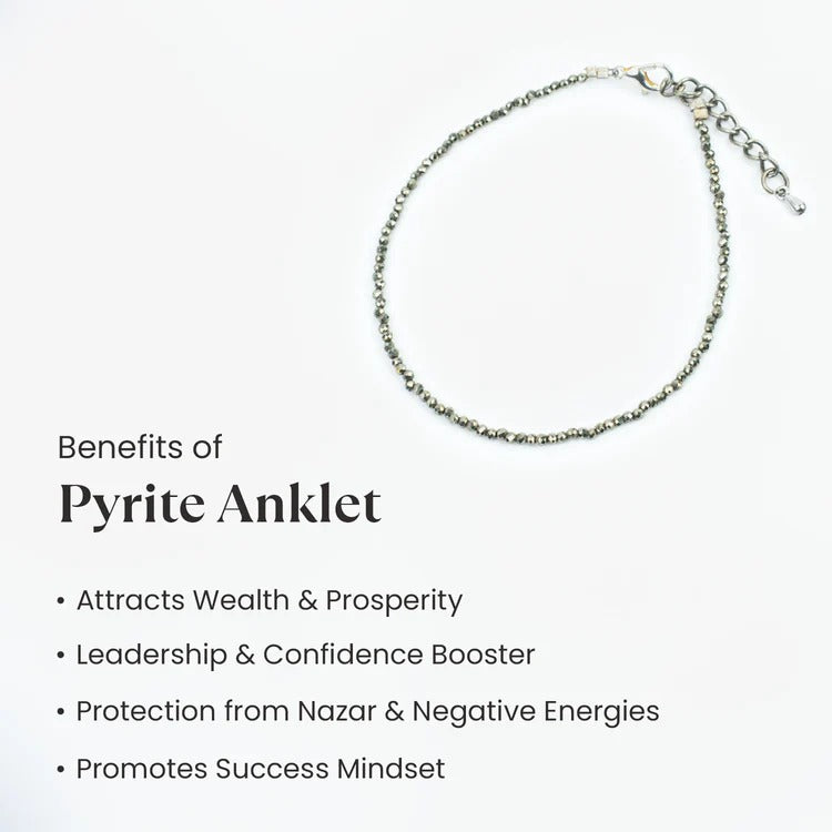 Pyrite Anklet with Black Tourmaline Anklet with Evil Eye Charm