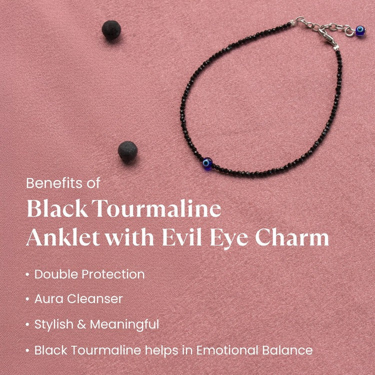 Pyrite Anklet with Black Tourmaline Anklet with Evil Eye Charm